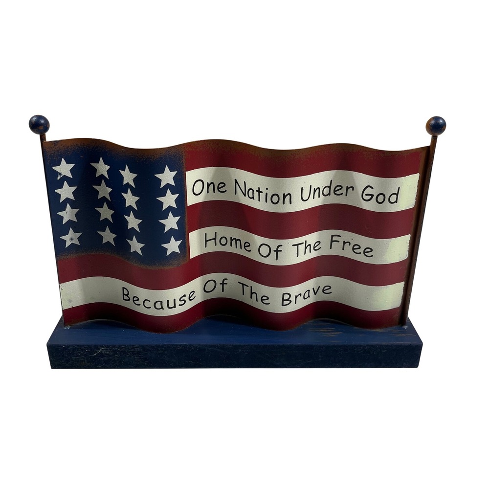 Metal Flag Decor Home 14in Red White Blue Patriotic Rustic Wavy Hobby Lobby